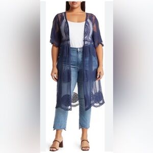 Elegant Navy Lace Kimono
